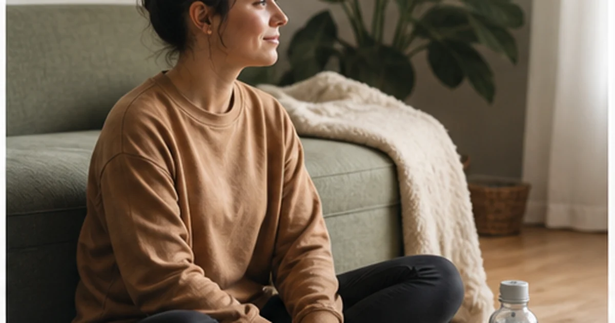 Persona con cuaderno y agua después de una práctica breve de meditación
