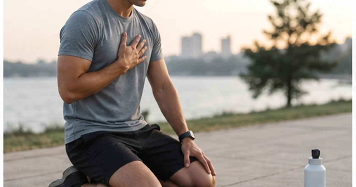Deportista practicando respiración de recuperación después del entrenamiento